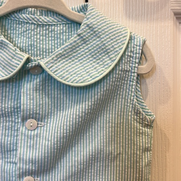 Blue Bumblebee Boutique Seersucker Button Down Sleeveless Top Baby Boy Size 6M - Picture 2 of 4